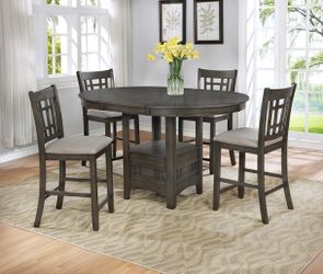 Oval Counter Height Pedestal Table Grey Wood Finish Dining Chair Table Set