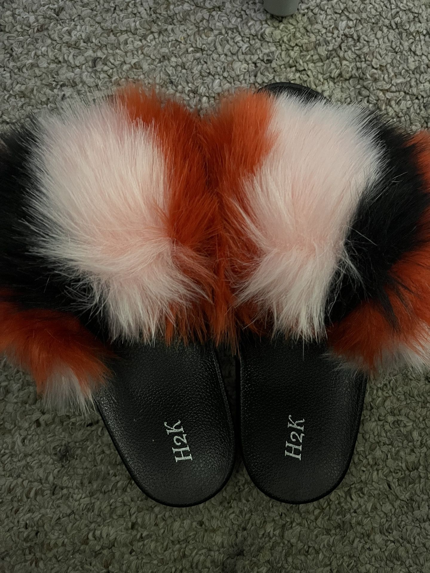 Pink Black And Red Fuzzy Slippers 