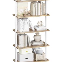 5-Tier Bookshelf, Wall Mount Ladder Shelf with Wood