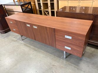 Modern 4 Drawer Media Console with Chrome Base and Finger Pulls
