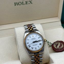 Rolex Datejust 36mm yellow gold stainless steel 16013 white Buckley Roman numerals dial jubilee bracelet box and appraisal papers