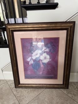 Large Framed Tropical Hibiscus Wall Art