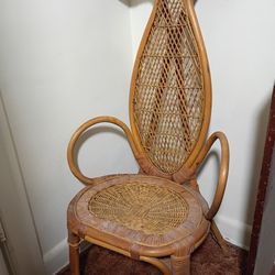 Vintage MCM Wicker Rattan Butler Chair
