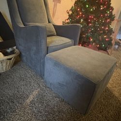 Gray Swivel Glider Rocker Chair + Ottoman