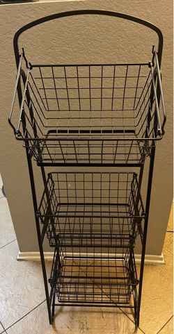 3-Tier Black Metal Wire Basket Stand