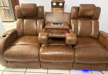 Brown leather sofa
