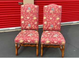 Antique Pair of Floral Upholstered High-Back Dining Chairs
