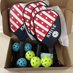 NEW Pickleball Paddles Set of 4 W/ 6 Balls & Bag, 9 Ply Premium Wood Pickleball Racquet W/ Ergonomic Grip !