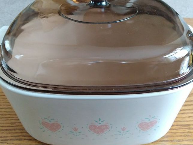 VINTAGE CORNINGWARE CASSEROLE & LID A-5-B 5 LITER PINK HEARTS FOREVER YOURS