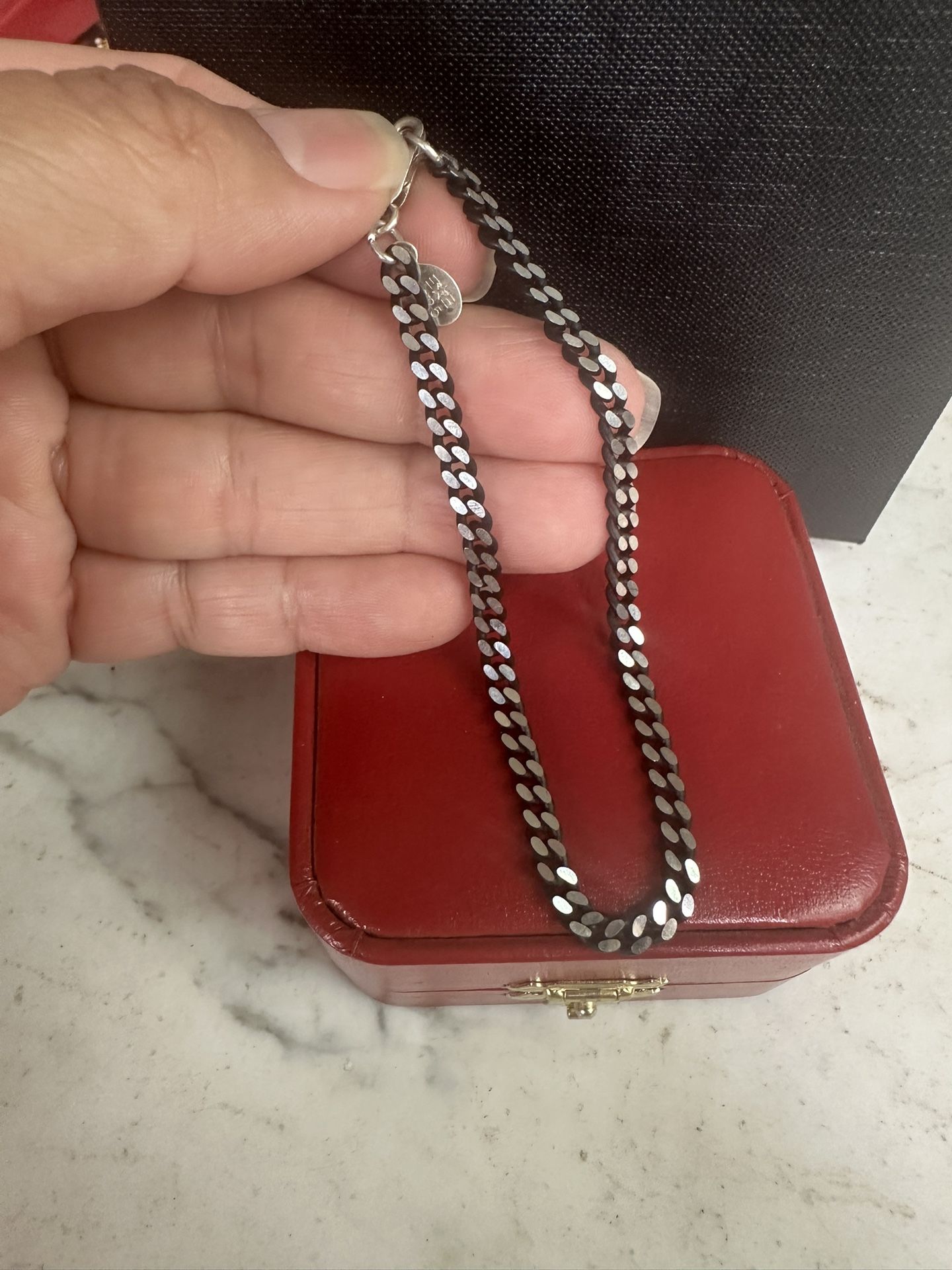 925 Sterling Silver Oxidized Curb Link Chain , 8in , Hallmarked Tag , Matches The Neck Chain . Great Looking