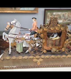 Porcelain and Gilt Metal Horse-Drawn Carriage Figurine