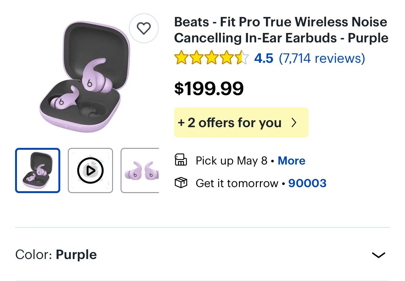 Beats Studio Buds - True Wireless Noise Cancelling Earbuds (Stone Purple) - $100