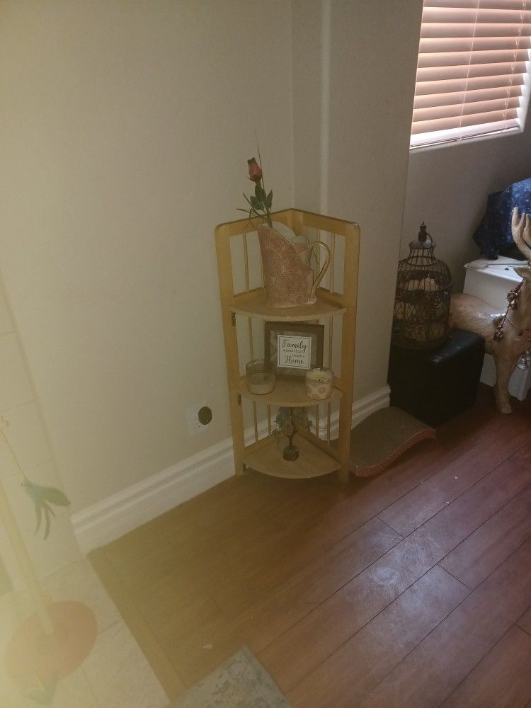 3 Tier Corner Shelf, Solid Wood Light Oak