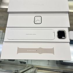 Apple Watch Series 7 Silver Stainless Steel Case Starlight Sport Band 41mm Cellular 