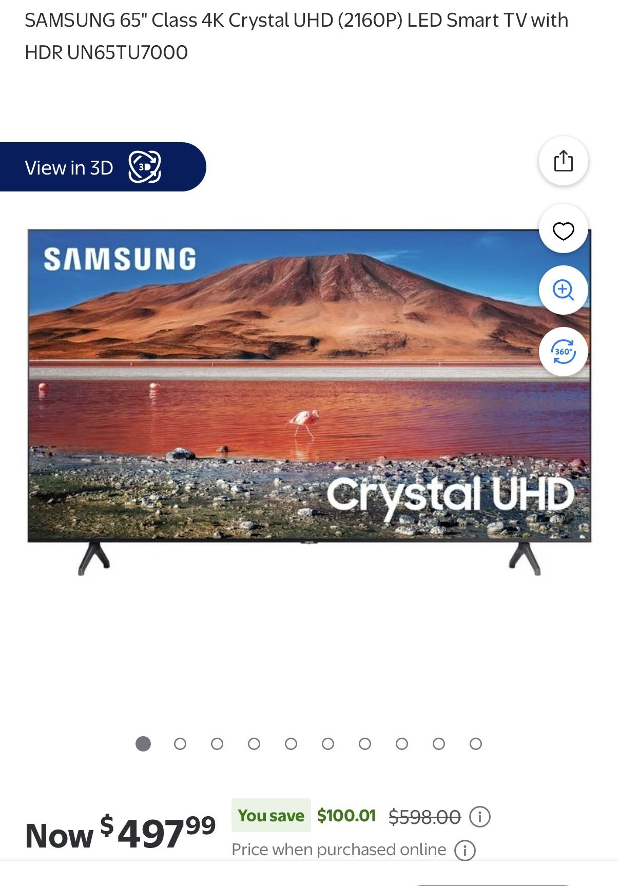 SAMSUNG 65" Inch 4K Crystal UHD (2160P) LED Smart TV