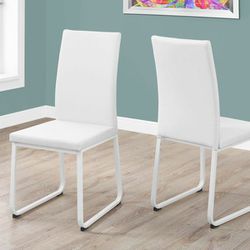 2 Piece PU Leather Metal Legged Modern Parson Dining Chair Set - White