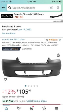 2006 Chevy Malibu Replacement Bumper 