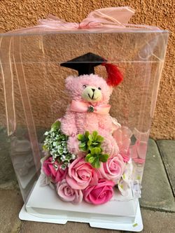 Graduation bear soap flowers with lights