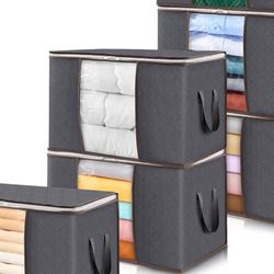 6 Pack Clothes Storage Bins with Lids, Foldable Blanket Storage Bags with...