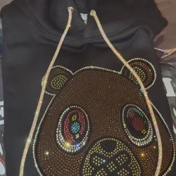 Custom Black College Dropout Bear Swarovski Rhinestone Hoodie