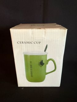 Asmwo Creative Ceramic Cup with Lid and Spoon