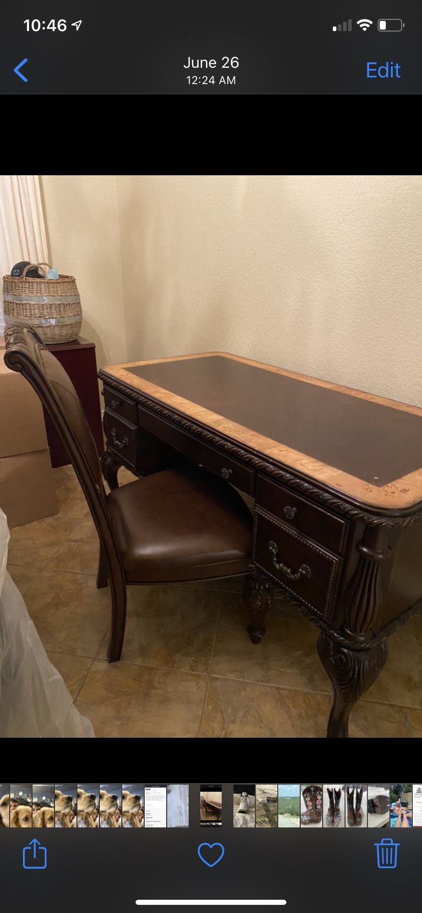 Wood Desk With Wood And Leather Chair