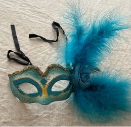 Blue Feather Masquerade Mask