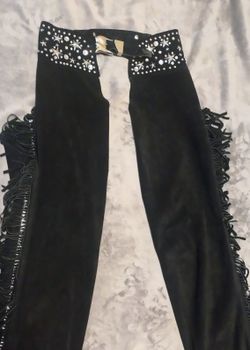 Beautiful Ladies Black Leather Motorcycle Chaps By K. Baumann Design