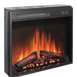 23" Electric Fireplace Insert, Fireplace Heater with Remote, Adjustable 4 Flame Brightness, Log Set, Low Noise, 8H Timer, Overheating Protection, 1400