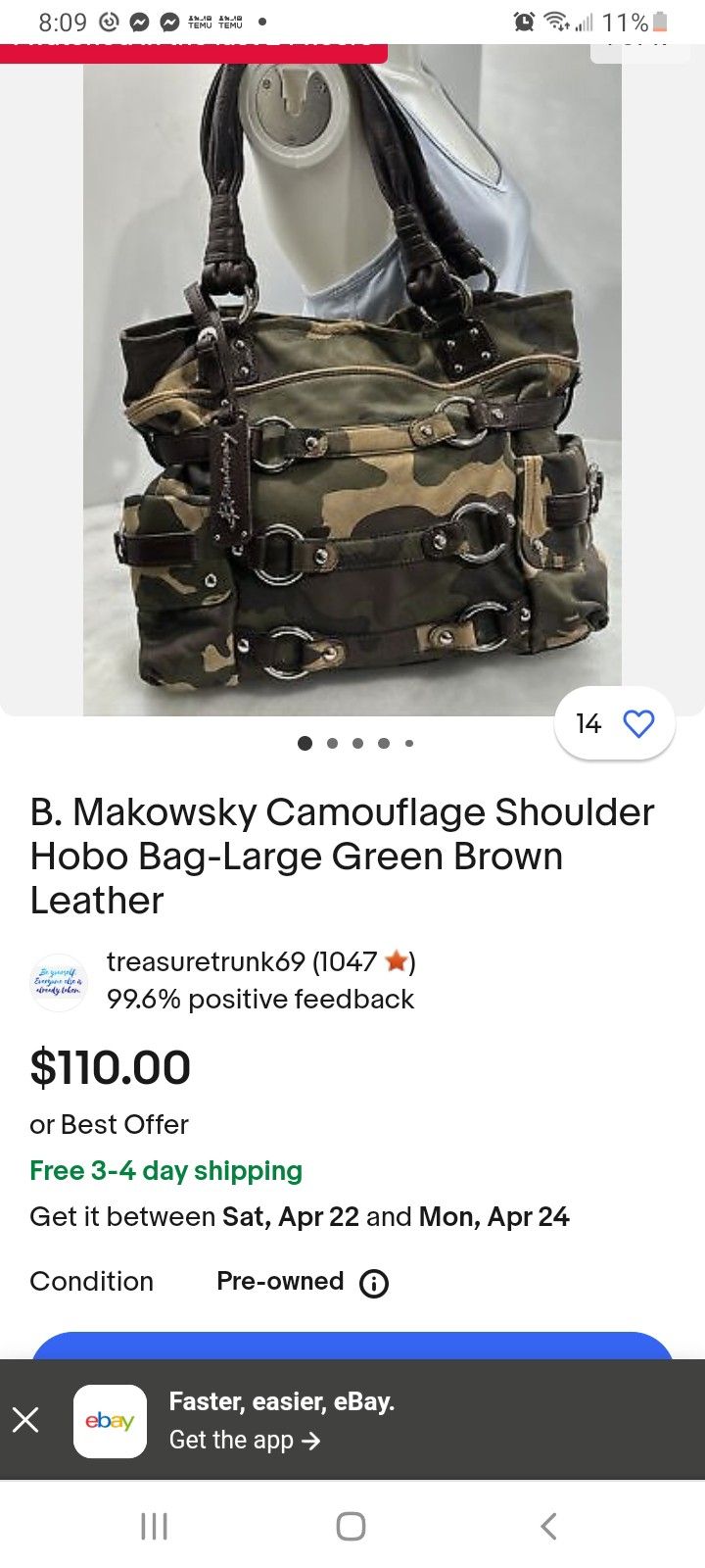 Camouflage Over The Shoulder Bag