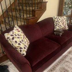 2 Burgundy Velvet Couches Set 