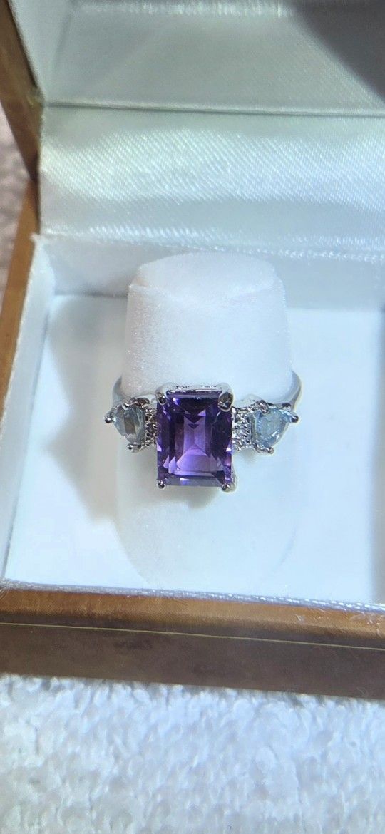 Emerald Cut 2.33 Amethyst & Topaz Ring