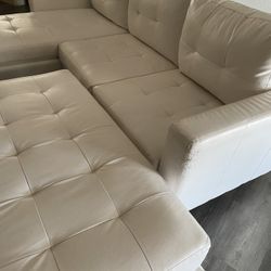 Leather, L-Shaped Sectional, White Color