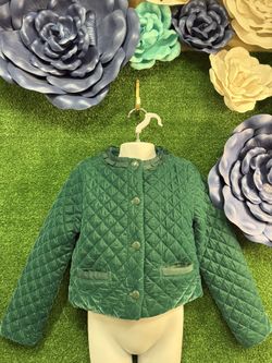 Janie And Jack Green Velvet Jacket Ruffle Collar Size 5-6 Toddler 