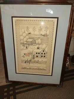 Framed Folk Art Farm Scene Print by Howard / Road to Town /#26/275