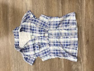 Blue Plaid Button-Up Short Sleeve Shirt