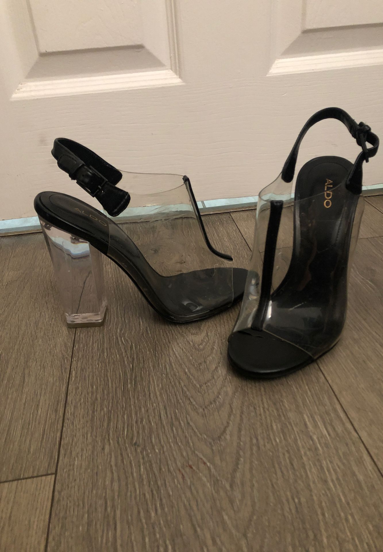 Aldo heels black leather and clear size 6.5