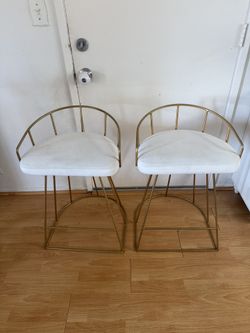 Set of 2 Gold and White Counter Stools
