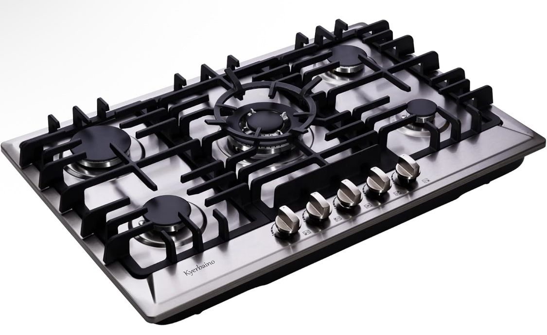 Gas Cooktop 30 Inch, Stainless Steel 5 Burners Gas Stovetop Built-in LPG/NG Convertible Gas Cooktop Dual Fuel Sealed Gas Stove
