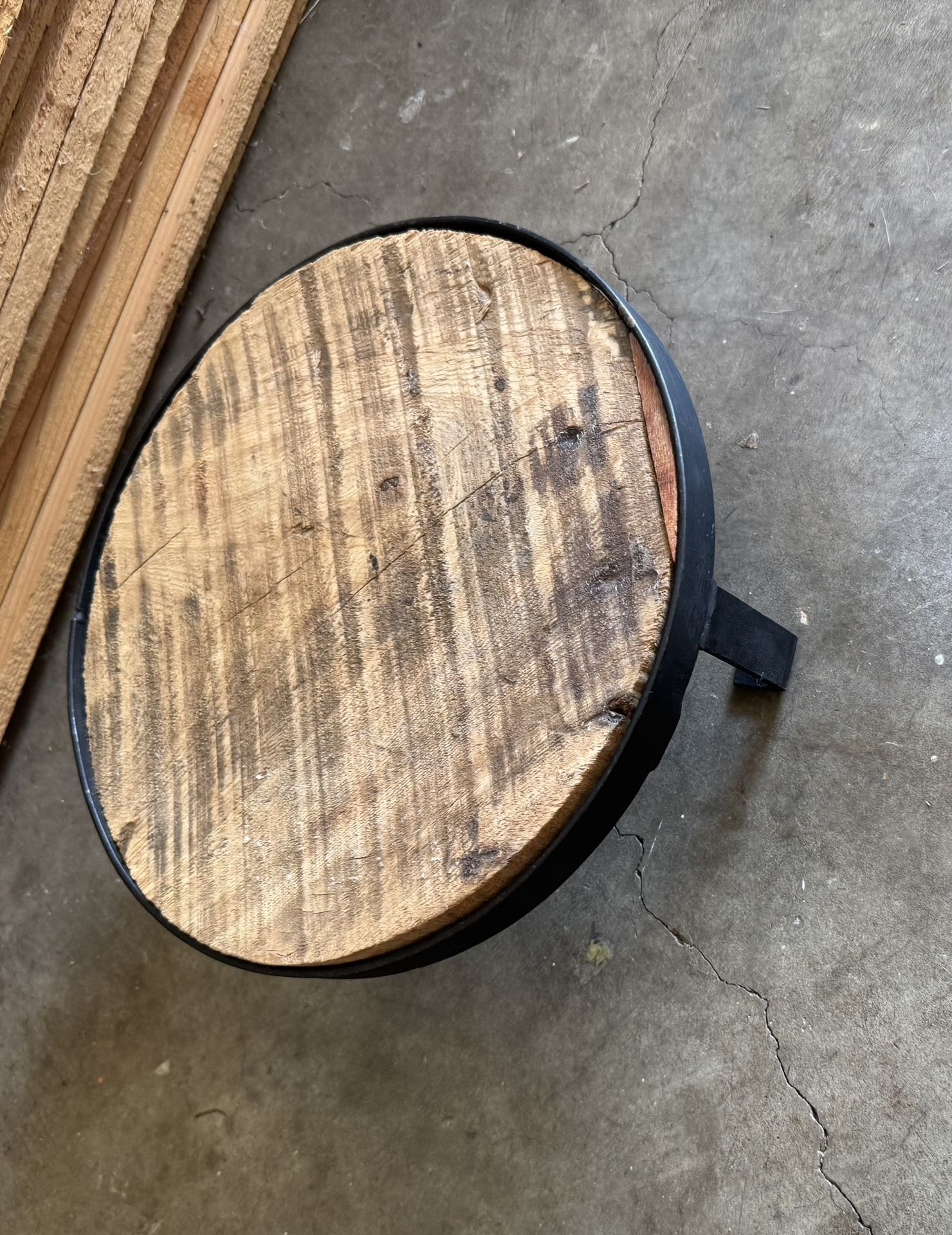Wood Plant Stand with Wrought Iron Base (3.5”H x 10”Diameter)