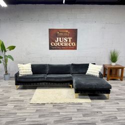 Free Delivery - Black Velvet 2 Piece Sectional Couch - Retail $1,600