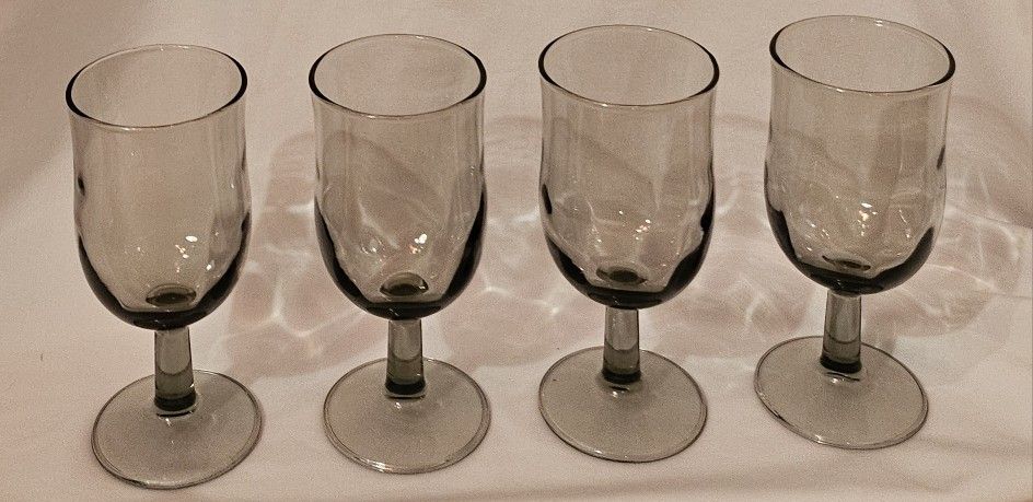 Vintage Libby Tawney Smokey Gray Glass Goblets Set Of 4