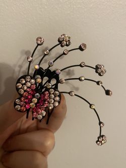 Pink butterfly hair comb clip