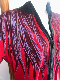 Crimson Flame Knit Zip-Up Cardigan