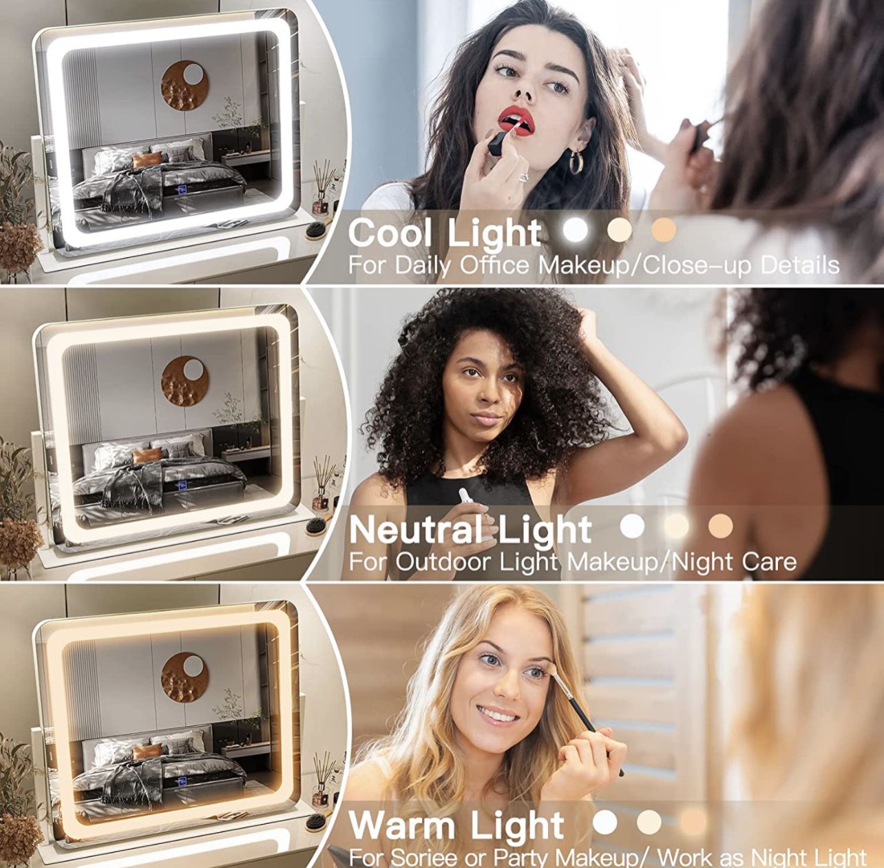 Vanity Mirror with Lights 22"x19" - LED Lighted Makeup Mirror, Large Makeup Mirror with Lights, Touch Screen with 3-Color Lighting, 5X Magnification, 