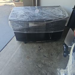 Black Rolling TV Stand With Shelves Entertainment Center