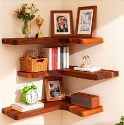 Vainaive Floating Corner Shelves, Wall Shelf Set of 3, Shelves for Wall Storage