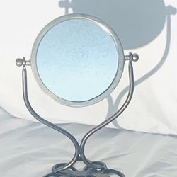 Vintage Gold/Brass Metal Ornate Hollywood Regency Style Standing Vanity Mirror