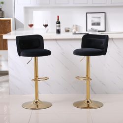Set Of 2 - Black Velvet Counter Height Adjustable Bar Chairs w/ Gold Swivel Base [NEW IN BOX] **Retails for $200