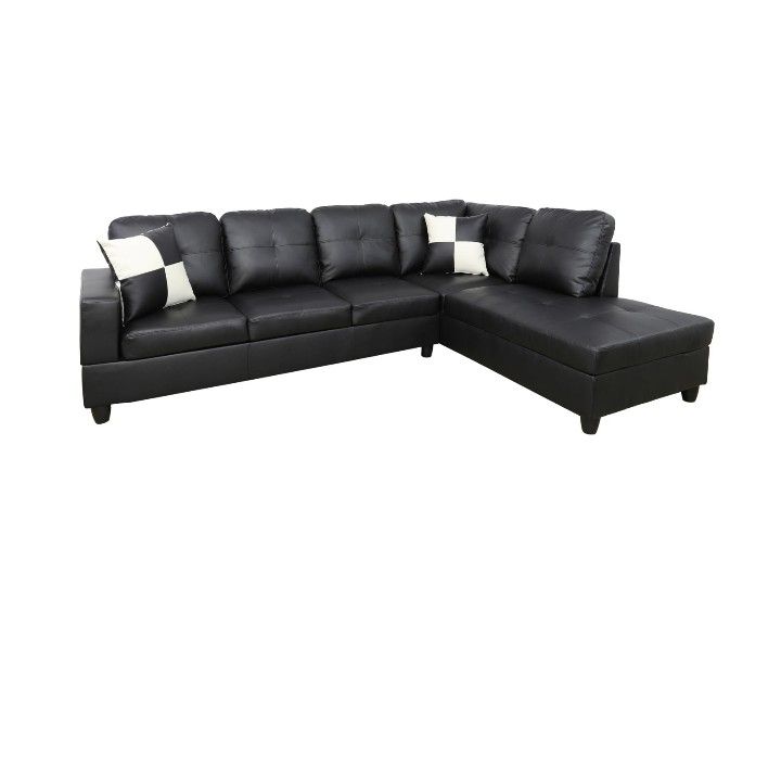 5 Piece Black  Leather Sectional 